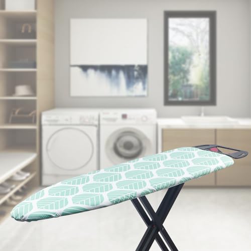 Seiritex Ironing Board Cover and Pad, Standard Size 15 x 54, Thick Padding with Elasticized Edges, Heat Reflective with Hook and Loop Fasteners, 3 Layers Iron Board Cover (Green Leaf) - color: Green Leaf, size: 15x54