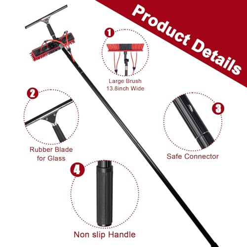 40ft Water Fed Pole Kit, Rotatable Solar Panel Cleaning Brush & Squeegee, 2 Dusting Brushes, Extendable Black Lightweight Pole for Roof Window - color: 40ft, size: Small