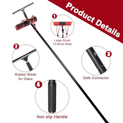 40ft Water Fed Pole Kit, Rotatable Solar Panel Cleaning Brush & Squeegee, 2 Dusting Brushes, Extendable Black Lightweight Pole for Roof Window - color: 40ft, size: Small