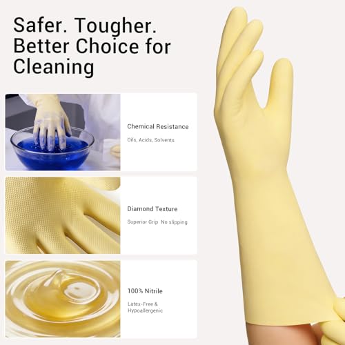 ThxToms 2 Pair Nitrile Dishwashing Cleaning Gloves,with Cotton Flocked Liner,Skin-Friendly & Anti-Slip Design,Y&P - size: Small
