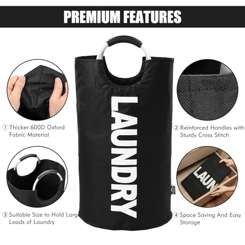 DOKEHOM 125L X-Large Laundry Basket Bag, Collapsible Tall Hamper, Black - color: Black, size: 125L