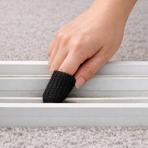 Microfiber Finger Cleaning Gloves (2-Pack), Gap & Crevice Scrubbing Tool for Blinds, Windows, and Vents, Reusable Detail Dusting Mitt with Built-in Hanging Loop, Black