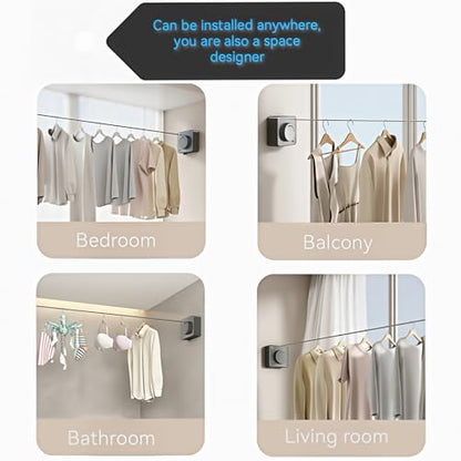 Retractable Clothesline, Wall Mounted, Stainless Steel, 17 Ft Indoor Outdoor (White) - color: White