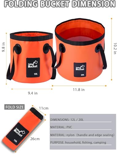 Collapsible Bucket with Handle, Lightweight 5 Gallon 20L - color: Orange, size: 20L