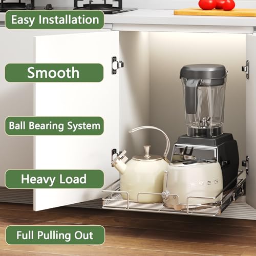Pull Out Cabinet Organizer 22½" W x 21½" D, Heavy Duty Cabinet Pull Out Shelves, Slide Out Drawers Organization for Kitchen Cabinets Bathroom - color: 1 Tier, size: 22½"W x 21½"D