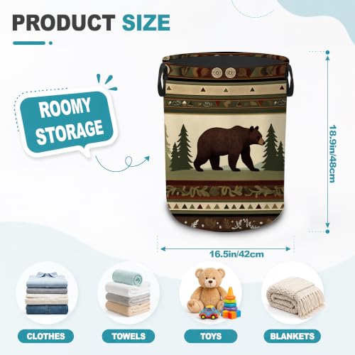 Laundry Hamper,Rustic Bear Forest Collapsible Laundry Basket with Handles,Lodge Cabin Waterproof Oxford Cloth Clothes Organizer for Bedroom Bathroom Dorm Nursery,16 x 20 Inch - color: Rustic Bear Forest,Lodge Cabin
