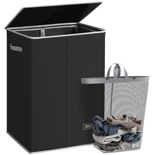 SOLEDI 130L Laundry Hamper with Lid, Large Collapsible Laundry Basket - color: Black, size: 130L
