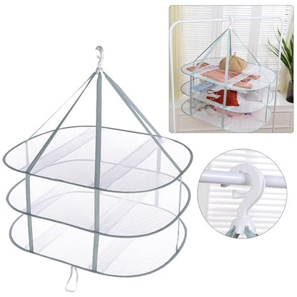 3 Tier Folding Drying Rack, 10Lb Capacity Space Saving Hanging Dryer with Fixing Band, Stackable Sweater Laundry Rack for Clothes, T-Shirt, Towels, Underwear, Indoor Outdoor Use, 31inch