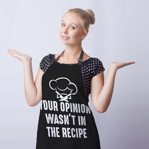 BBQ Aprons for Women Your Opinion Wasn’t in the Recipe Funny Chef Apron for Men for Kitchen Cooking Restaurant Painting Crafting Gardening 27” (W) x 31” (H), Waterproof Apron - color: Funny Chef Proverb