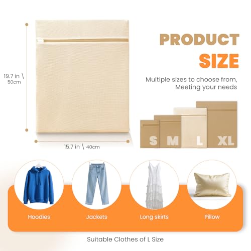 ABRRLO 4Pcs Large Cotton Mesh Laundry Bags for Delicates,Breathable Mesh Garment Bag for Washing Machine,Travel Wash Bags with Zipper for Bras,Underwear,Socks,Clothes,Laundry Dorm Room Essentials(L) - size: Large