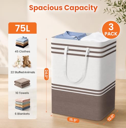 TranquilRelax 3-Pack Laundry Basket, Laundry Hamper, Khaki-75L - color: Khaki, size: 75L