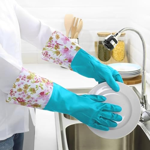 KINGFINGER PVC Latex-Free Long Dishwashing Gloves for Household Cleaning, Waterproof, 2-Pair Large with Long Cuff & Flock Lining - size: Large (Pack of 2)