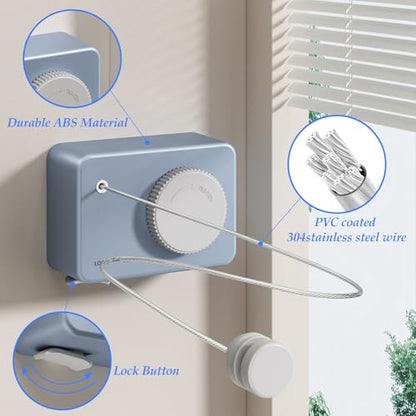 Danpoo Retractable Clothesline Heavy Duty - 13.8ft Adjustable Tension Wall Mounted Indoor Outdoor Clothes Drying Line, Compact Laundry Rope with Pulley System (Blue) - color: Blue