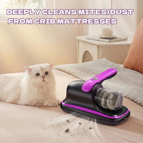 Vacuum Cleaner, Mattress Vacuum Cleaner, Bed Vacuum Roller Brushes for Pet HairPurple, Battery Powered, for Pillows Cribs Sofa, beds,Carpet