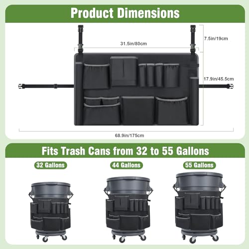 Trash Can Caddy Bags Fit 32-55 Gallon Garbage Bins, Garbage Bin Caddy Bag Organizer with Multi-Pockets, Organizer For Cleaning, Maid, & Janitorial Duty, Cleaning Caddy Bag Only