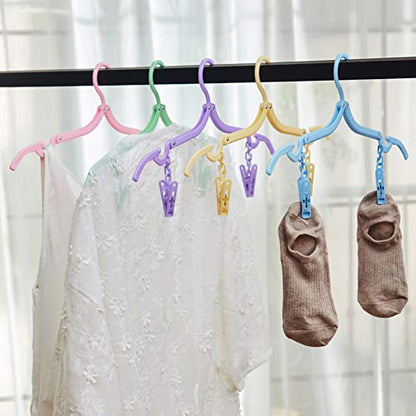 Portable Travel Clothes Hangers with Clips, Foldable Drying Rack