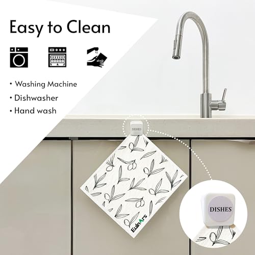 Eulnars Swedish Dishcloths for Kitchen, 8 Pack Flower Reusable Paper Towels Washable, Non-Scratch Swedish Kitchen Towels, Super Absorbent Cellulose Dish Cloths, Eco Friendly - color: White Flower