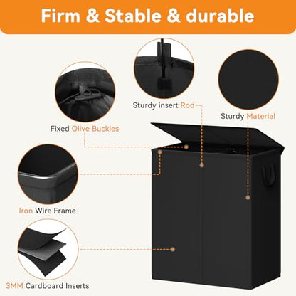 Chrislley Double Laundry Hamper with Lid, 140L Laundry Basket 2 Section - color: Black, size: 140l(24.0"l X 14.2"w X 25.2"h)