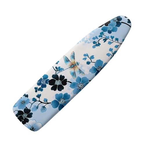 Dragonfly Ironing Board Cover and Pad Standard Size Blue Flower Iron Board Protective Stretchy Cover Ironing Board Covers Built in Ironing Board Sleeve with Elastic Edge Home Decor - color: Blue Flower Dragonfly