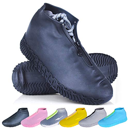 Shoe Covers Waterproof Reusable Foldable Not-Slip Rain Shoe Covers with Zipper,Shoe Protectors Overshoes Rain Galoshes for Kids Men and Women - color: Black, size: L (Women 7.5-10.5, Men 6.5-9)