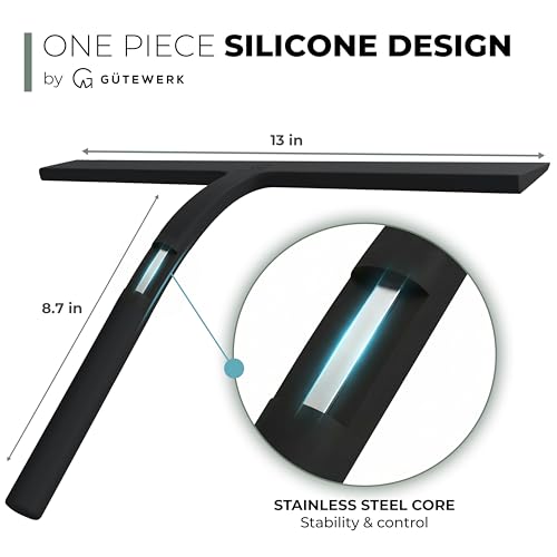GÜTEWERK Silicone Shower Squeegee with 3-in-1 No-Drill Mount, Black, 13'' - color: Black, size: 13 Inches