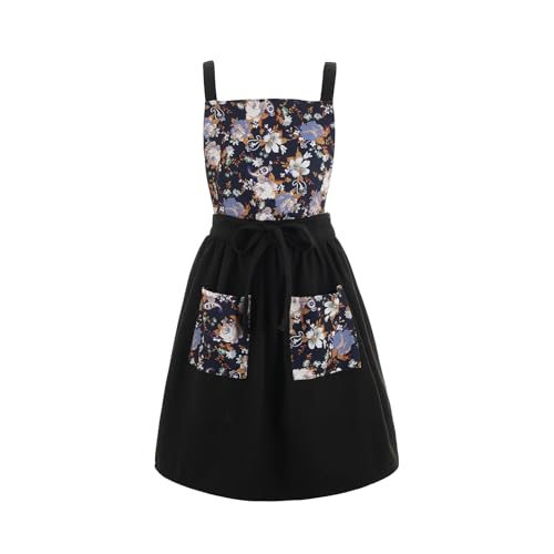 Pinknoke Vintage Pinafore Aprons for Women with Pockets for Kitchen - color: Black