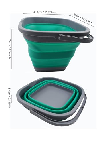 SAMMART 11L (2.9 Gallon) Collapsible Rectangular Handy Bucket (1, Dark Grey/Bluish-Green) - color: Dark Grey/Bluish-green