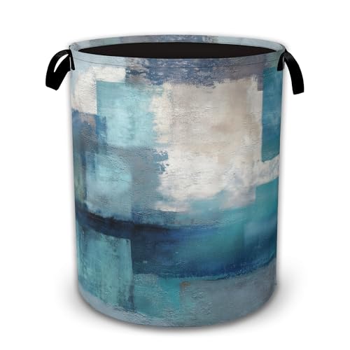 Laundry Hamper Foldable with Handles,Art Oil Painting Oxford Cloth Basket,Grey Blue Large Capacity Storage Organizer for Bedroom Bathroom Dorm Room - color: Art Oil Painting,Grey Blue