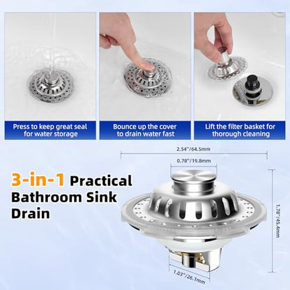 Universal Bathtub Drain Stopper, Brass Metal Shower Hair Catcher, Chrome - color: Chrome Finish with Transparent Edge