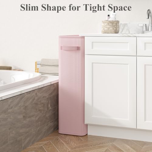 Optish 90L Pink Slim Laundry Hamper, Large Laundry Basket with Handles, Baby Hamper for Nursery, Dorm, Bedroom, Living Room, Collapsible Laundry Basket - color: Pink, size: 90L