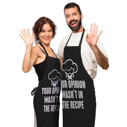 BBQ Aprons for Women Your Opinion Wasn’t in the Recipe Funny Chef Apron for Men for Kitchen Cooking Restaurant Painting Crafting Gardening 27” (W) x 31” (H), Waterproof Apron - color: Funny Chef Proverb
