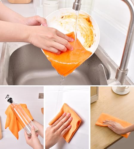 KitchLife Microfiber Cleaning Cloth Roll - Tear-Away Reusable Microfiber Paper Towels, Lint-Free, Washable, 20 Sheets for Kitchen, Car, Dishes, and Sensitive Surfaces (Orange) - color: Orange