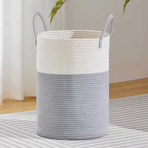 VIPOSCO 72L Tall Woven Laundry Basket Hamper, Grey White - color: Grey, size: 72L