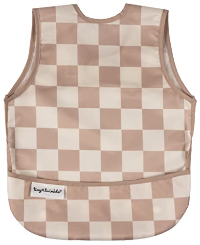 Tiny Twinkle Mess Proof Baby Bib for Boys | Waterproof Toddler Bib for Eating | Baby Apron for Feeding, Machine Washable | Perfect Shower Gift (Brown Checkers, 6–24M) - color: Brown Checkers, size: Small 6-24 Months