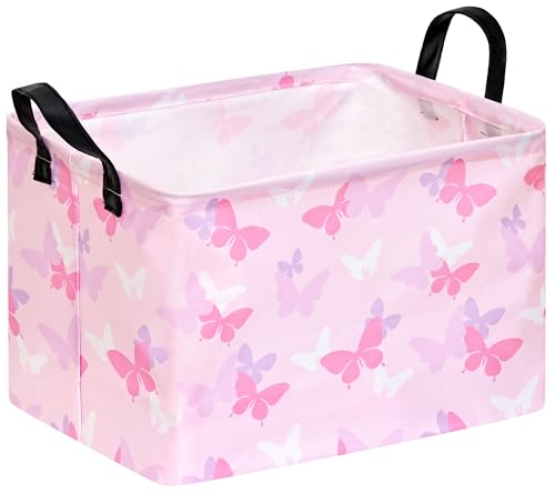 Butterfly Storage Basket with Handles, Girls Basket, Foldable cute Storage Basket Collapsible Organizer Bin for Home and Kitchen Storage, Butterfly Room Decor - color: Butterfly
