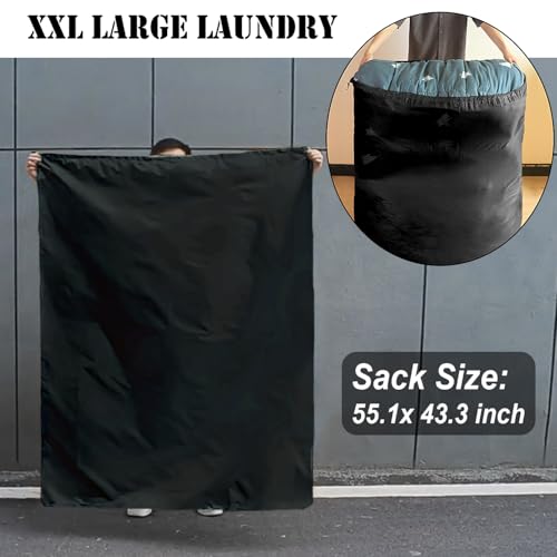 Extra Large Laundry Bag 55"x43.3" + Silicone Tote Handle, Heavy Duty Oxford Fabric Dirty Clothes Travel Drawstring Bags Storage Sack, Easy fit Laundry Hamper or Basket (Machine Washable, Black) - color: 1 Black