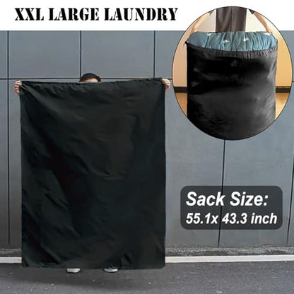 2pack Extra Large Laundry Bag 55x43.3" + Silicone Tote Handle, Heavy Duty Oxford Dirty Clothes Travel Drawstring Bags Storage Sack, Easy fit Laundry Hamper and Basket (Machine Washable, Black) - color: 2 Black