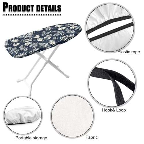 Dark Blue Tropical Leaf Pattern Ironing Board Cover, Anti Dust Resist Stain Iron Board Protector Mini, 14x24 Inches, Machine Washable Ironing Pad Cover - color: Dark Blue Tropical Leaf Pattern