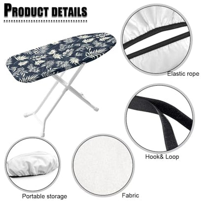 Dark Blue Tropical Leaf Pattern Ironing Board Cover, Anti Dust Resist Stain Iron Board Protector Mini, 14x24 Inches, Machine Washable Ironing Pad Cover - color: Dark Blue Tropical Leaf Pattern