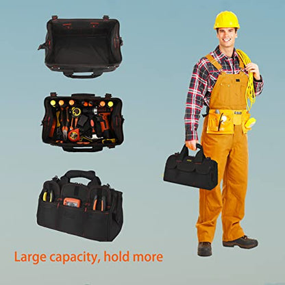 FASTECH 17-inch Heavy Duty Tote Bag With Wide Mouth For Tool Storage, Carrier and Organizer,Tools Bag for Men, Wide Mouth Tool Bag With Inside Pockets (17 Inch) - size: 17IN STANDARD