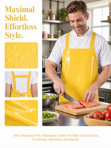 Molaxhome TPU Waterproof Apron Lightweight Oil-resistant Chef Apron - color: Yellow