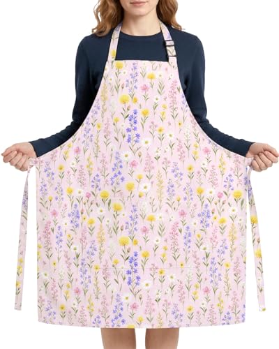 Women Apron, Cute Kitchen Aprons for Women, Girls - color: Light Pink Flower