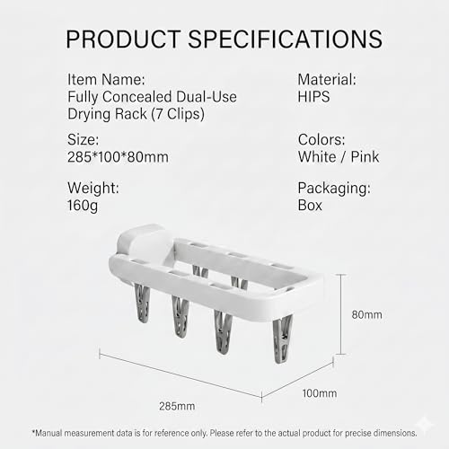 Wall Mounted Drying Rack with 7 Hidden Clips for Sock&Underwear-Pink 1Pack - color: Pink-1 Pcs
