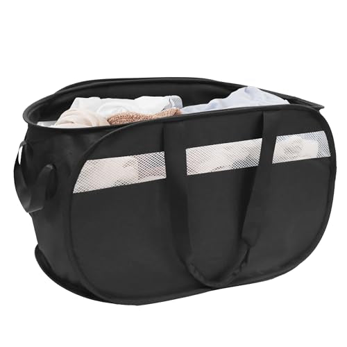 Collapsible Tear Proof Laundry Baskets with Dual Handles, Black - color: Black(Cationic)