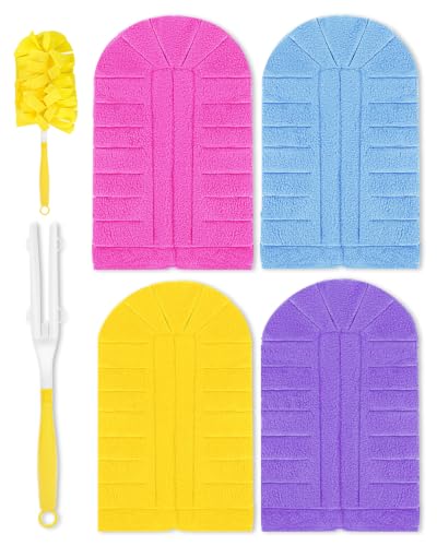 KEEPOW 4+1 Pcs Pads Compatible with Swiffer Reusable Pads with Handle Set - color: 1yellow+1blue+1purple+1rose Red, size: 4+1 Pack(with handle)