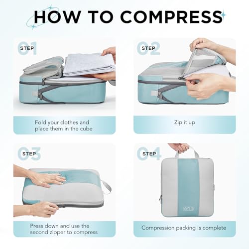 OlarHike 8 Set Compression Packing Cubes for Travel Essentials,Compressible Expandable Space Saver Bags for Organizing Clothes,Luggage Suitcase Garment Bags with Over 1000 pcs Mesh Holes(Blue Gray) - color: Blue Gray