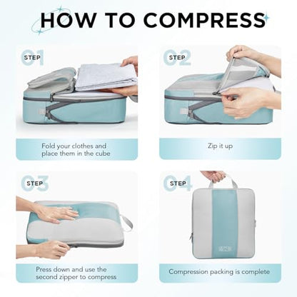 OlarHike 8 Set Compression Packing Cubes for Travel Essentials,Compressible Expandable Space Saver Bags for Organizing Clothes,Luggage Suitcase Garment Bags with Over 1000 pcs Mesh Holes(Blue Gray) - color: Blue Gray