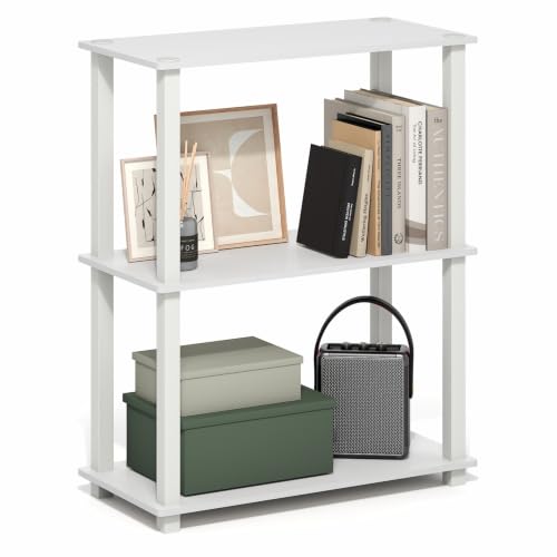 Furinno Turn-S-Tube Storage Shelves, 3-Tier Book Shelf, Corner Shelf, Toolless Open Frame Standing Shelves, for Organization and Storage, Living Room, Garage, Home Office, White - color: White/White, size: 3-Tier Square Tube