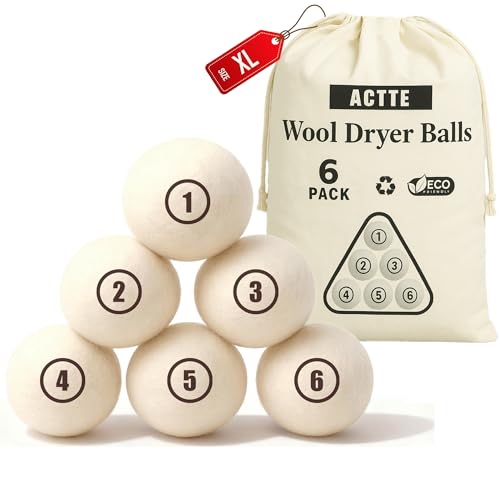 Wool Dryer Balls Laundry, XL(2.7") 6 Pack, Premium Fabric Softener Ball, Reusable, Anti Static, Chemical Free Natural Wool Balls for Dryer, Laundry Dryer Balls – 100% New Zealand Wool - color: Ivory (6 Pack), size: XL (2.7″)