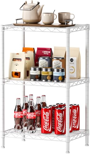 SINGAYE Small Shelves Kitchen Storage Shelf Wire Shelving Metal Adjustable - color: White, size: 3 Tier 11.6"Dx17.6"Wx30"H